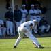 Saline pitcher Michael Hendrickson struggles to grab the ball in the seventh inning of the game against Bedford on Monday, June 3. Daniel Brenner I AnnArbor.com